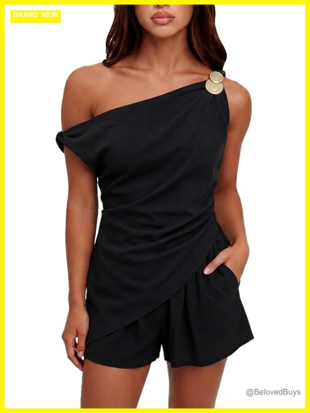 Two Piece Short Set with One-Shoulder Top and Wide Leg Shorts
